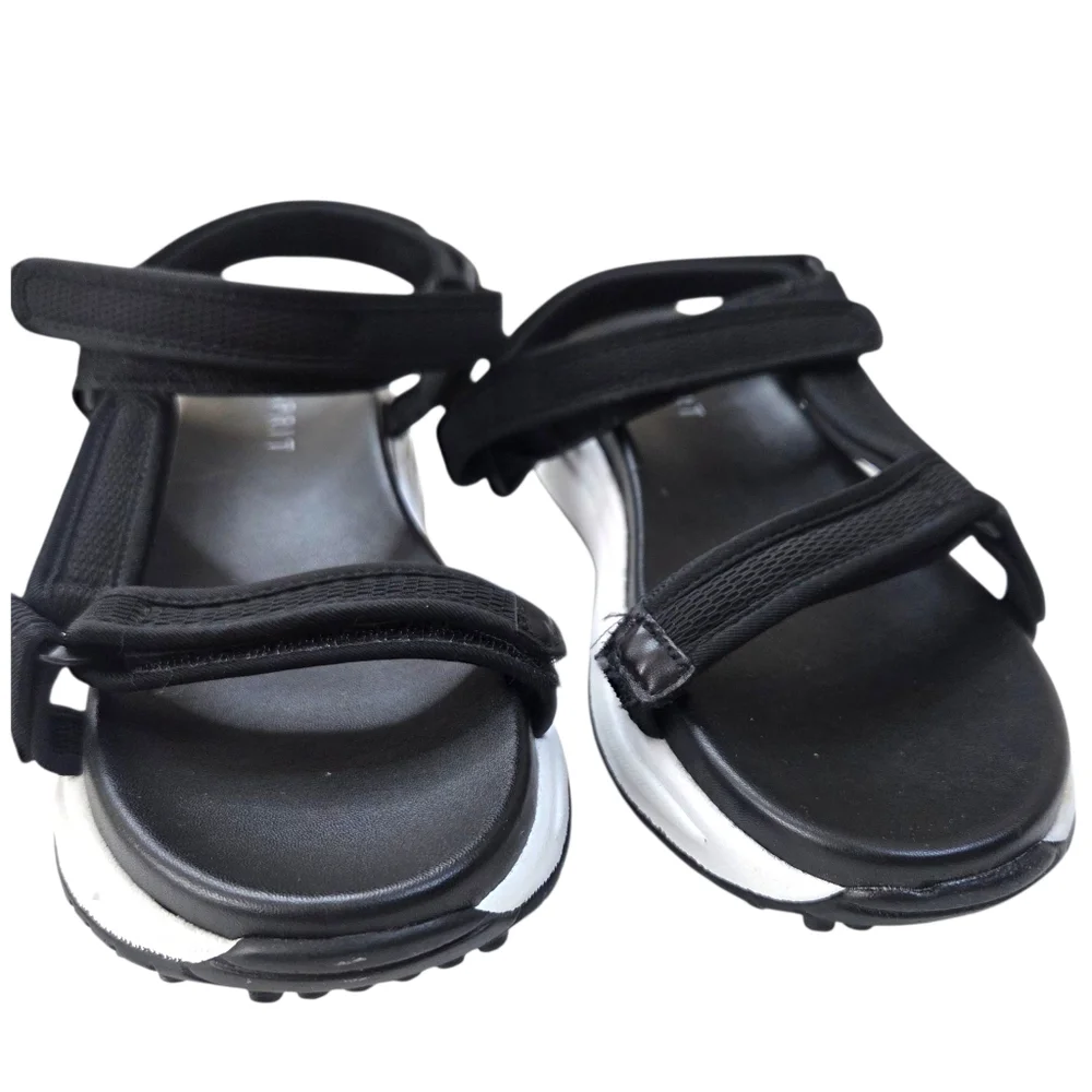 Esprit Y2K Sporty Platform Sandals Womens 9 Black White Ankle Strap Open Toe
